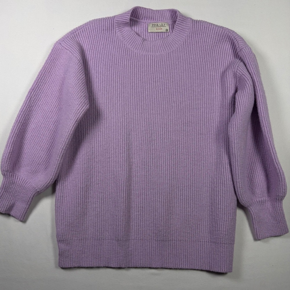 Pink Lily Kids Fall Winter Sweater Lavender Ribbed Knit Balloon Sleeve Girl 9/10